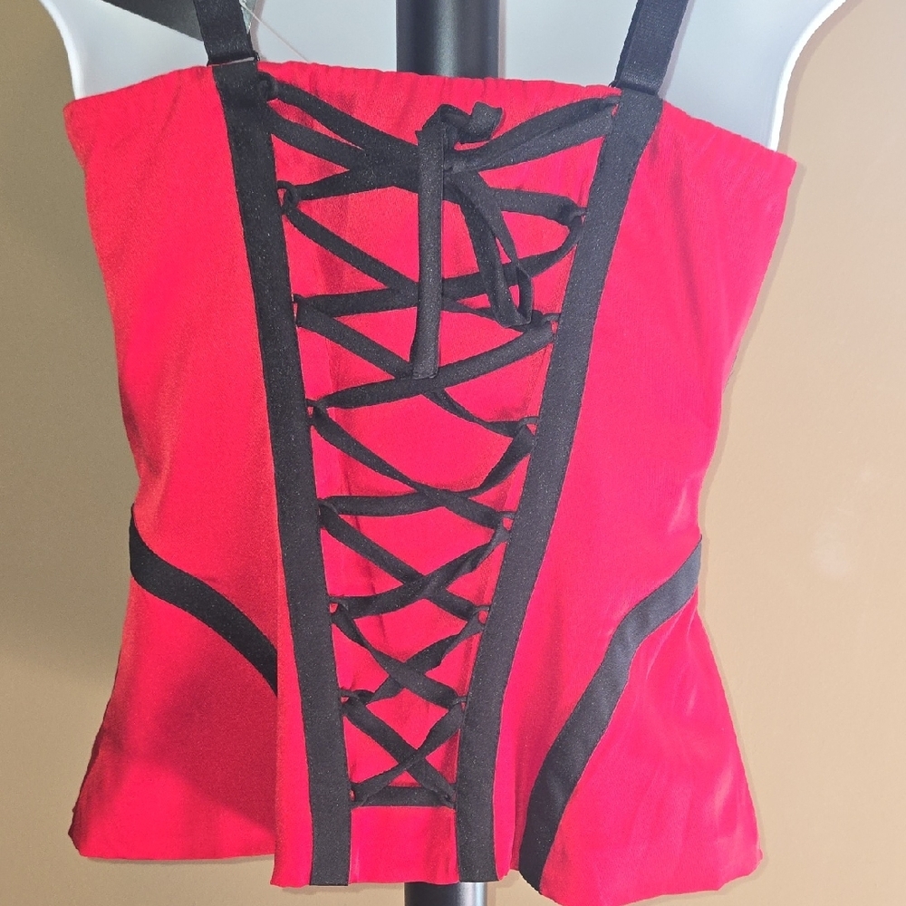 bebe Red Black Corset Ultra Seductive BUSTIER XS NWT (removable straps) - Picture 2 of 9